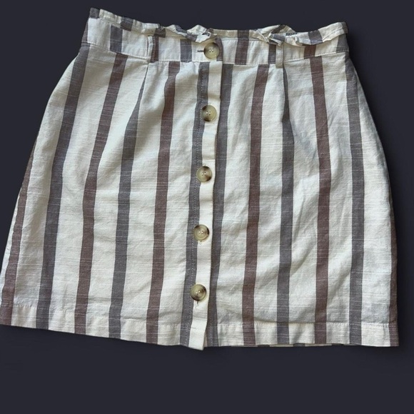 Cream Striped Button-Front Skirt – Medium, Linen Look - Picture 1 of 6